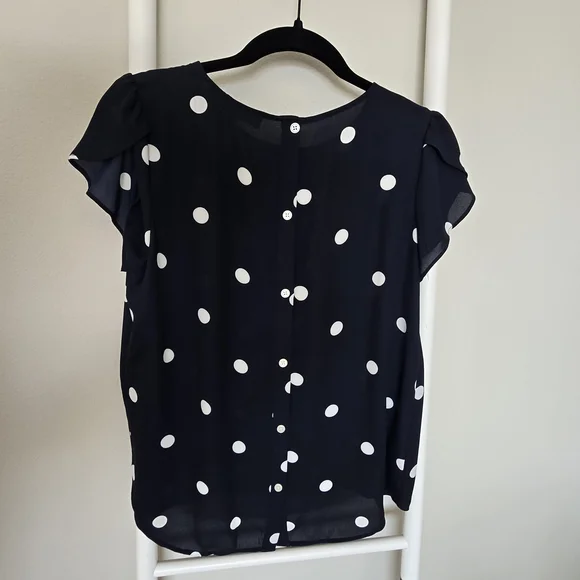 Loft Navy Polka Dot Women's Short Sleeve Blouse - Picture 7 of 9